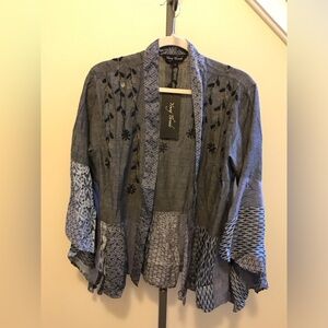 YOING THREADS NWT Kimono Black Embroidered Pattern Size Large